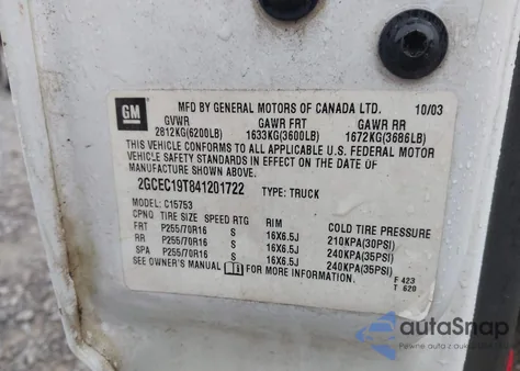 2004 Chevrolet Silverado 1500 Ls z USA, uszkodzony, nr VIN 2GCEC19T841201722